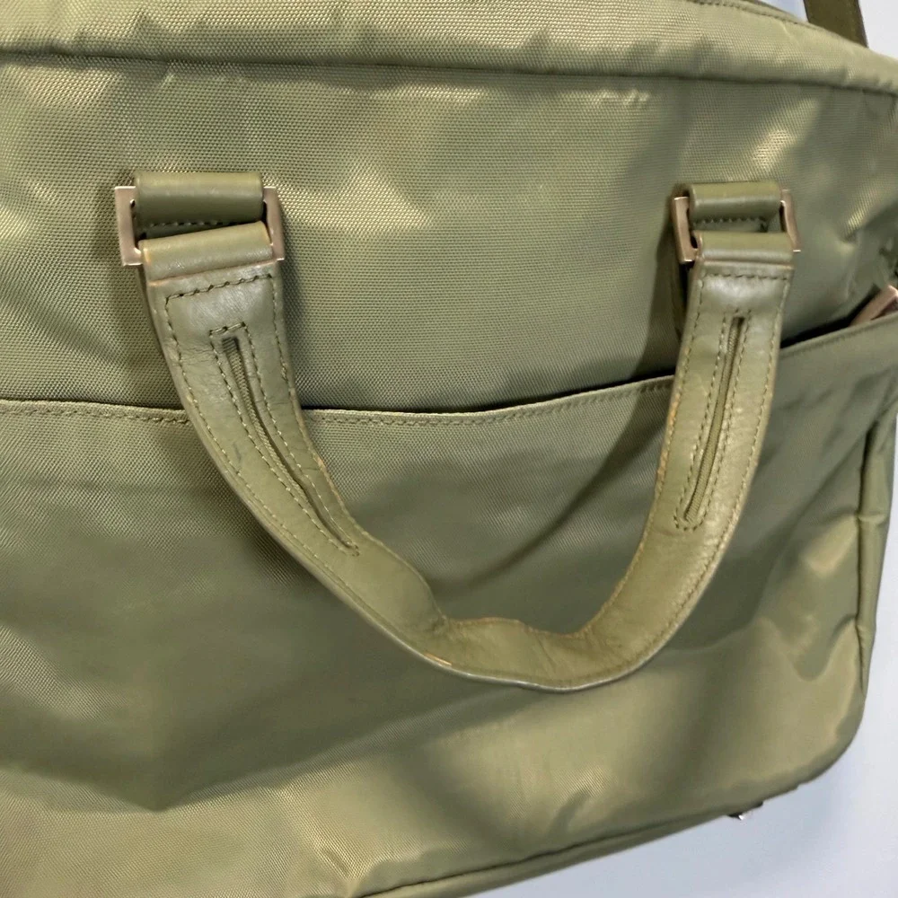 Tumi Olive Green Nylon Laptop Briefcase Messenger Bag Gold Hardware